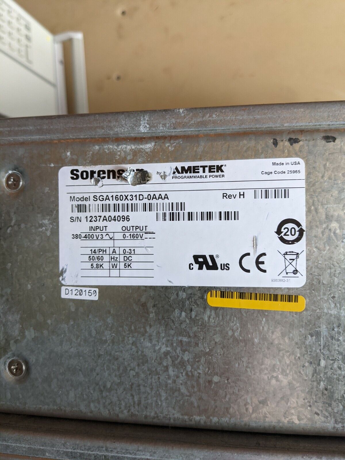 SGA160X31D-0AAA 160Vdc 31A DC Power Supply SGA160X31D-0AAA 160Vdc 31A DC Power Supply